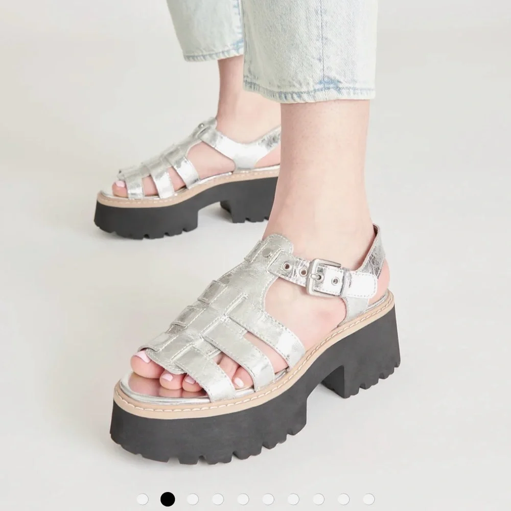 Dolce Vita Metallic Silver Platform Sandals - Picture 1 of 8